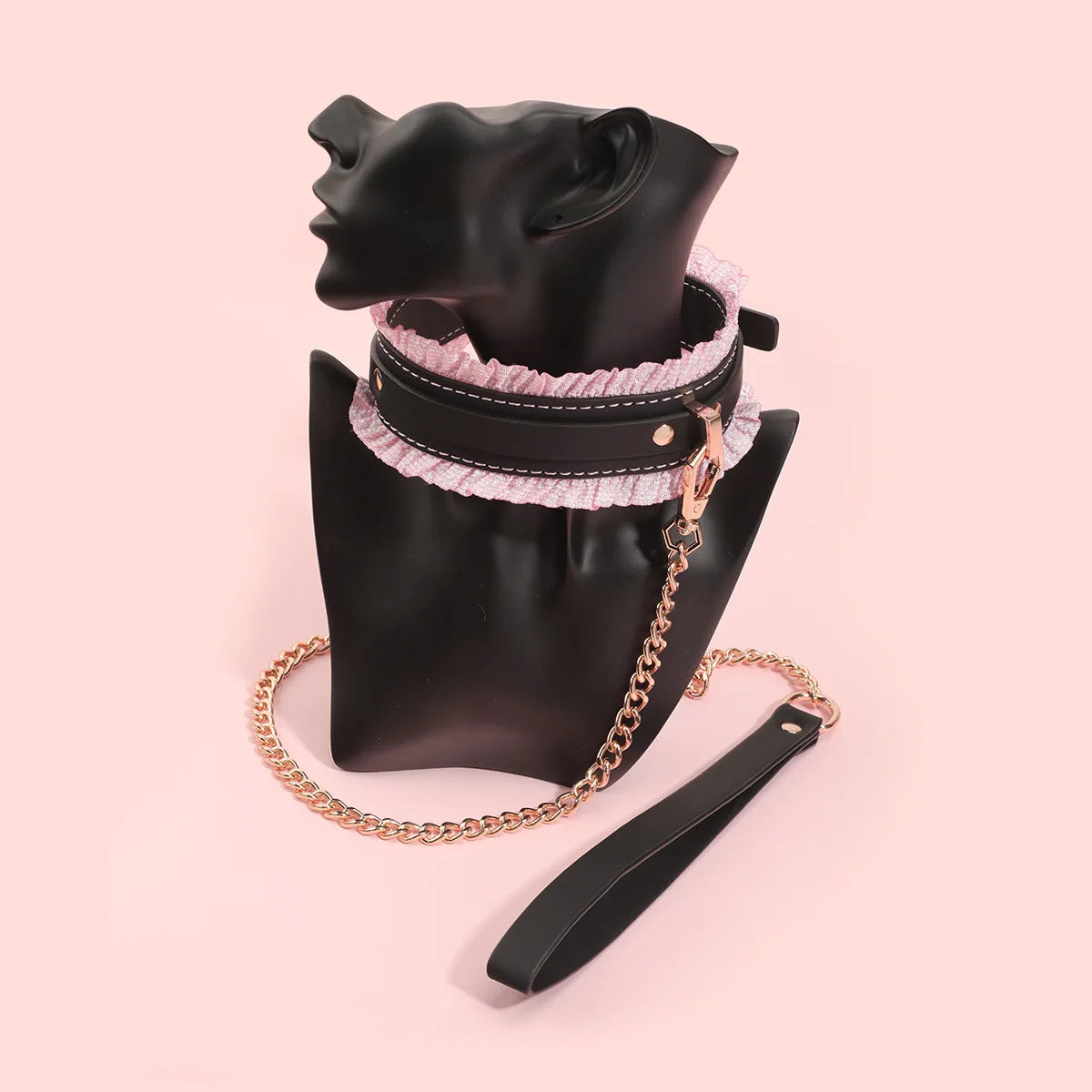 Conjunto de Bondage encaje rosa, esposas, puños de tobillo, antifaz, paleta y Collar.