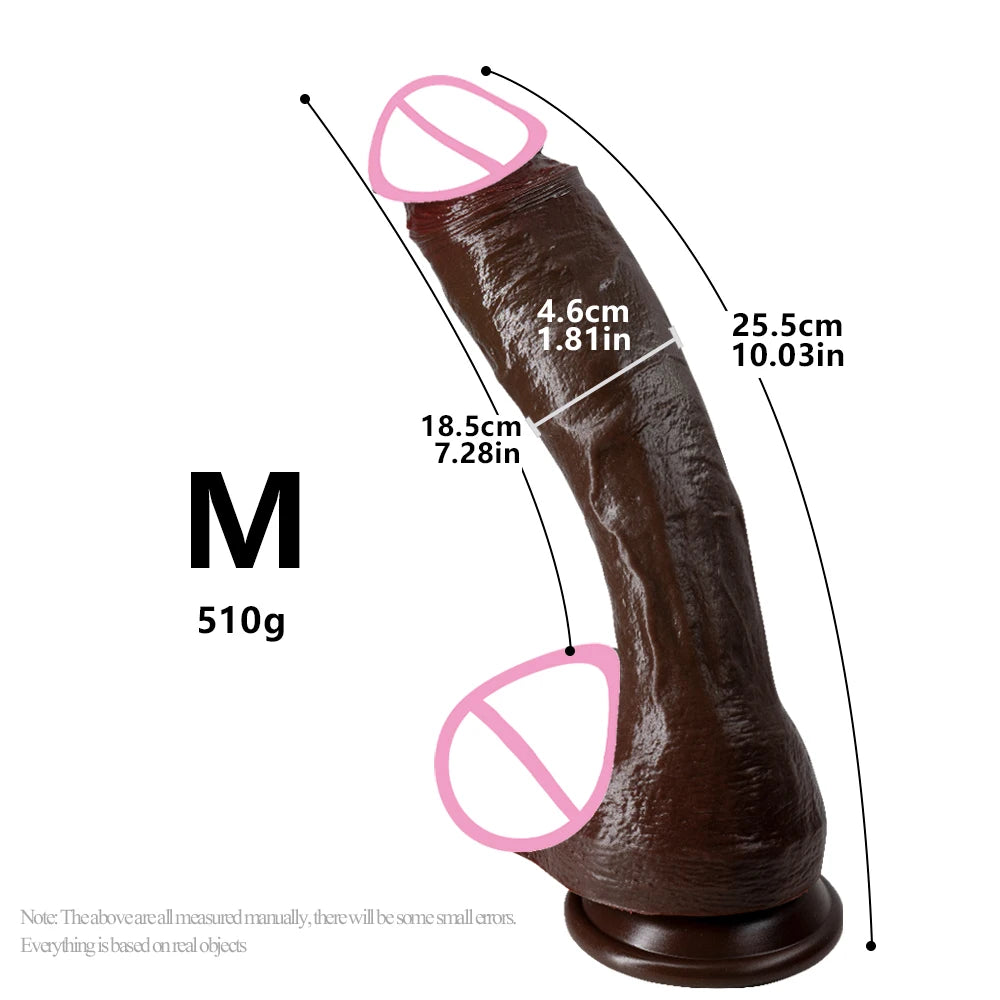 Consolador negro realista con ventosa, Juguete sexual de Miembro largo para mujeres y hombres.