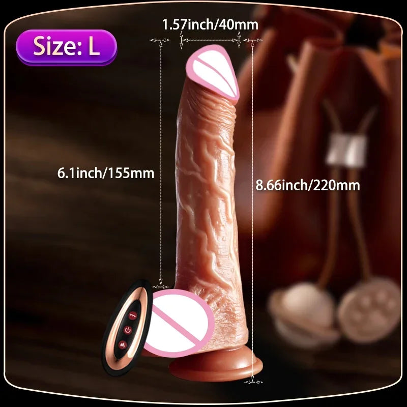 Consolador vibrador realista, movimiento telescópico y con calefacción