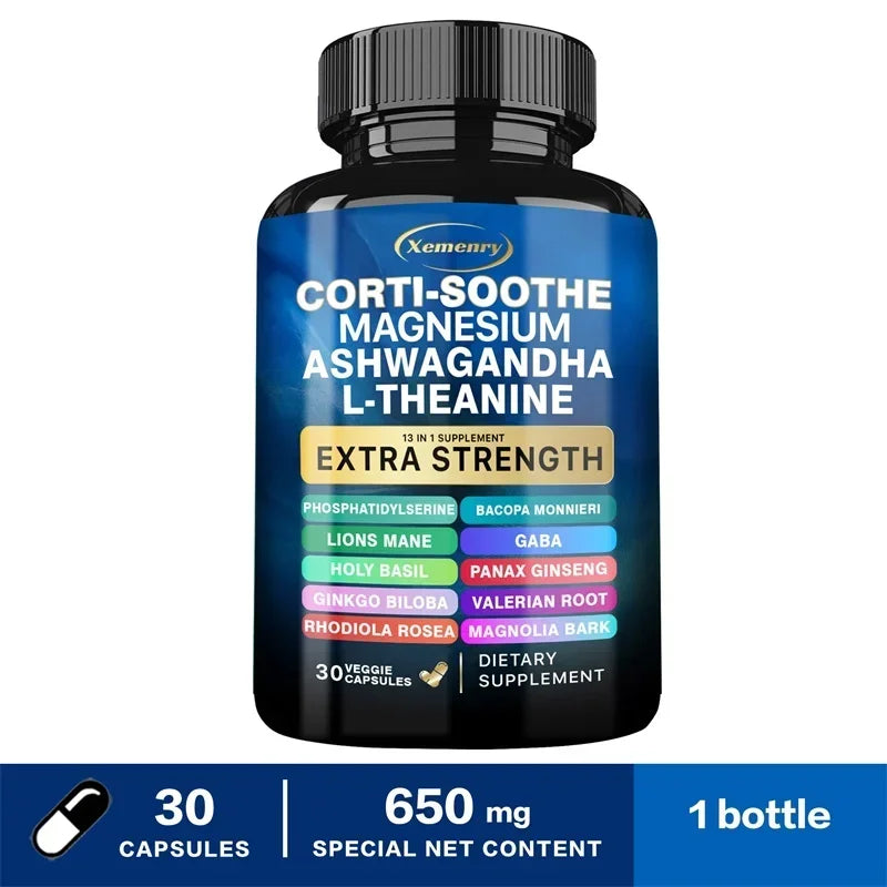 Corti-Soothe Cortisol con magnesio, Ashwagandha, L-Theanine: ayuda a reducir la Cortisol, estabiliza el estado de ánimo y promover la relajación