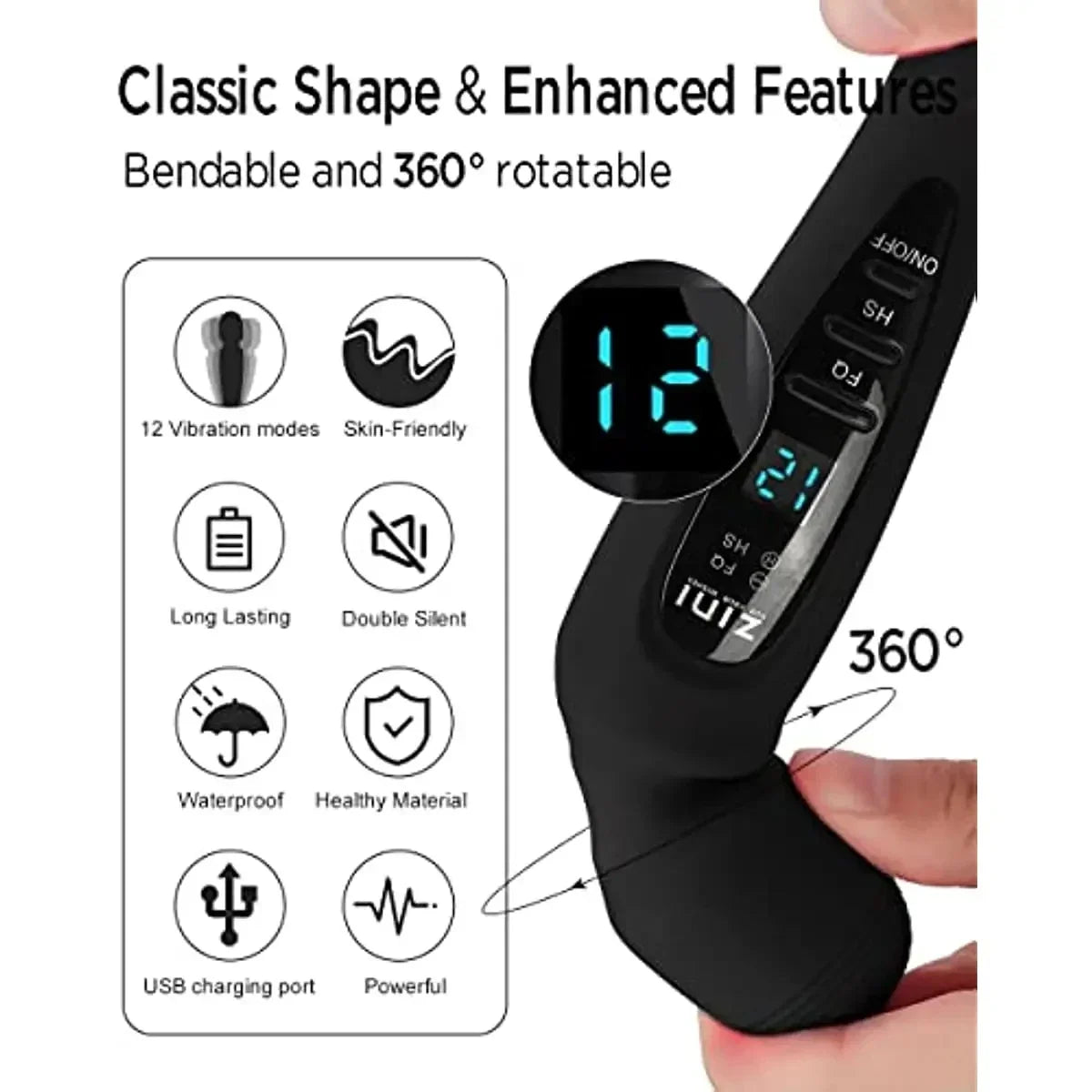 Vibrador de clítoris con diseño hergonomico de 12 velocidades y cargador magnético USB