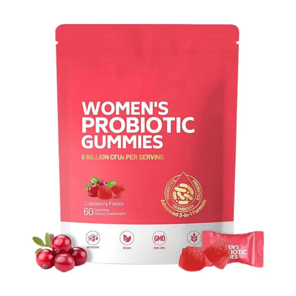 Gomitas de arándano probióticas para mujeres, equilibra el pH femenino para un olor vaginal saludable, salud intestinal, digestiva y urinaria