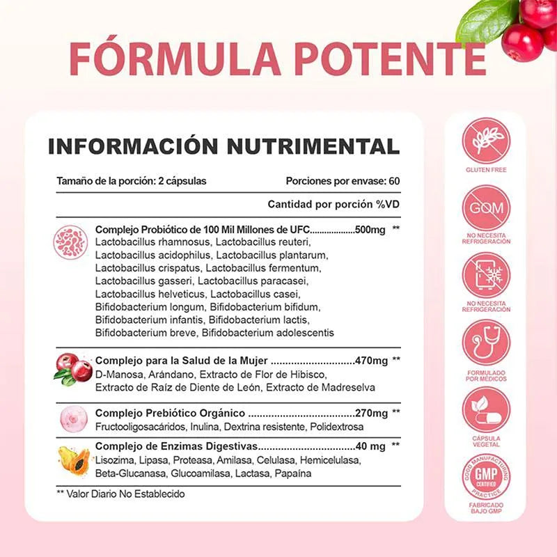 Cápsulas probióticas para mujeres: equilibra el PH Vaginal, apoya la salud digestiva e inmune